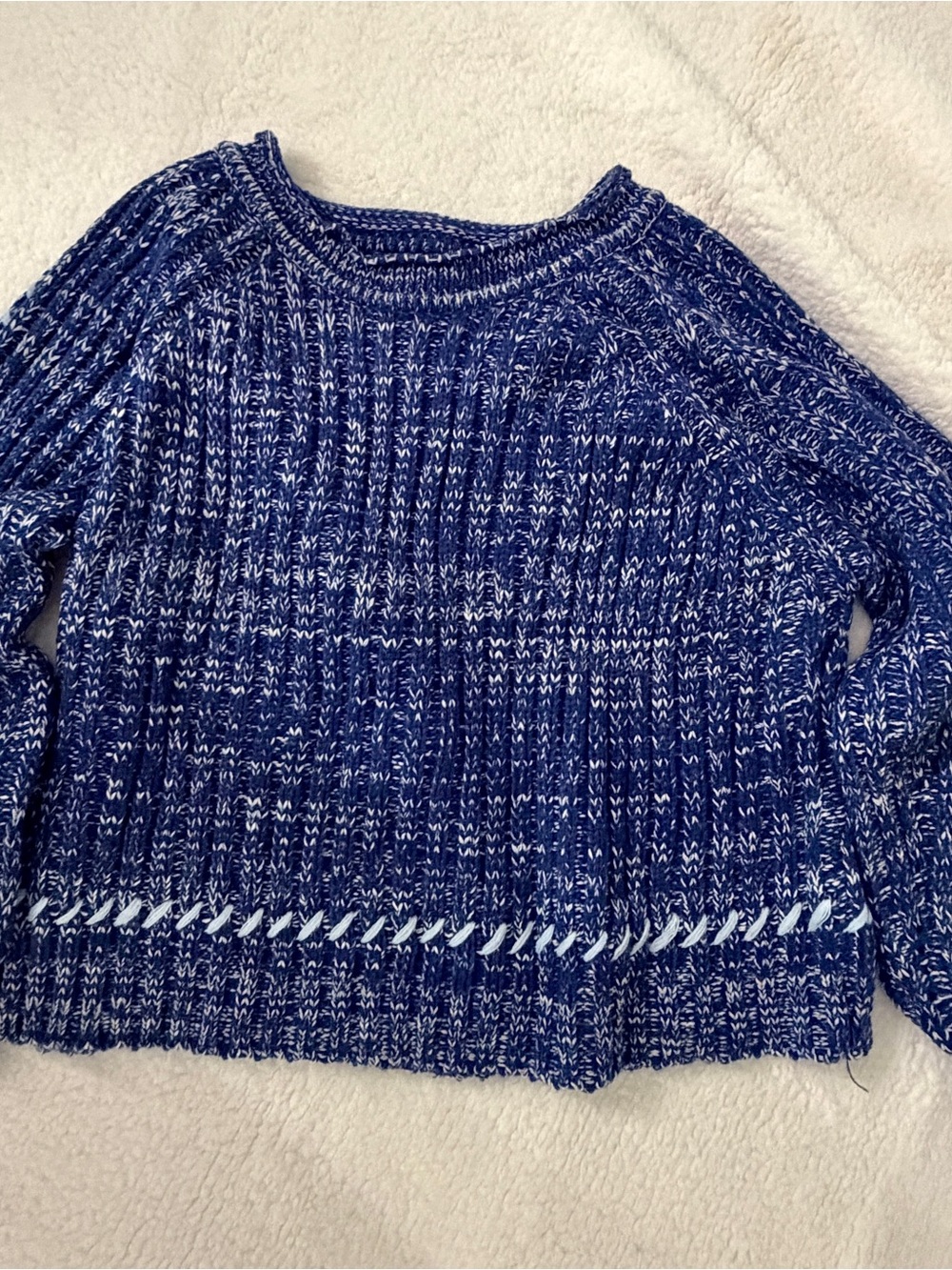 Altar'd State Navy and White Marled Knit Sweater